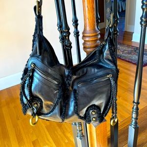 Isabella Fiore Purse black leather and faux fur hand bag/shoulder bag